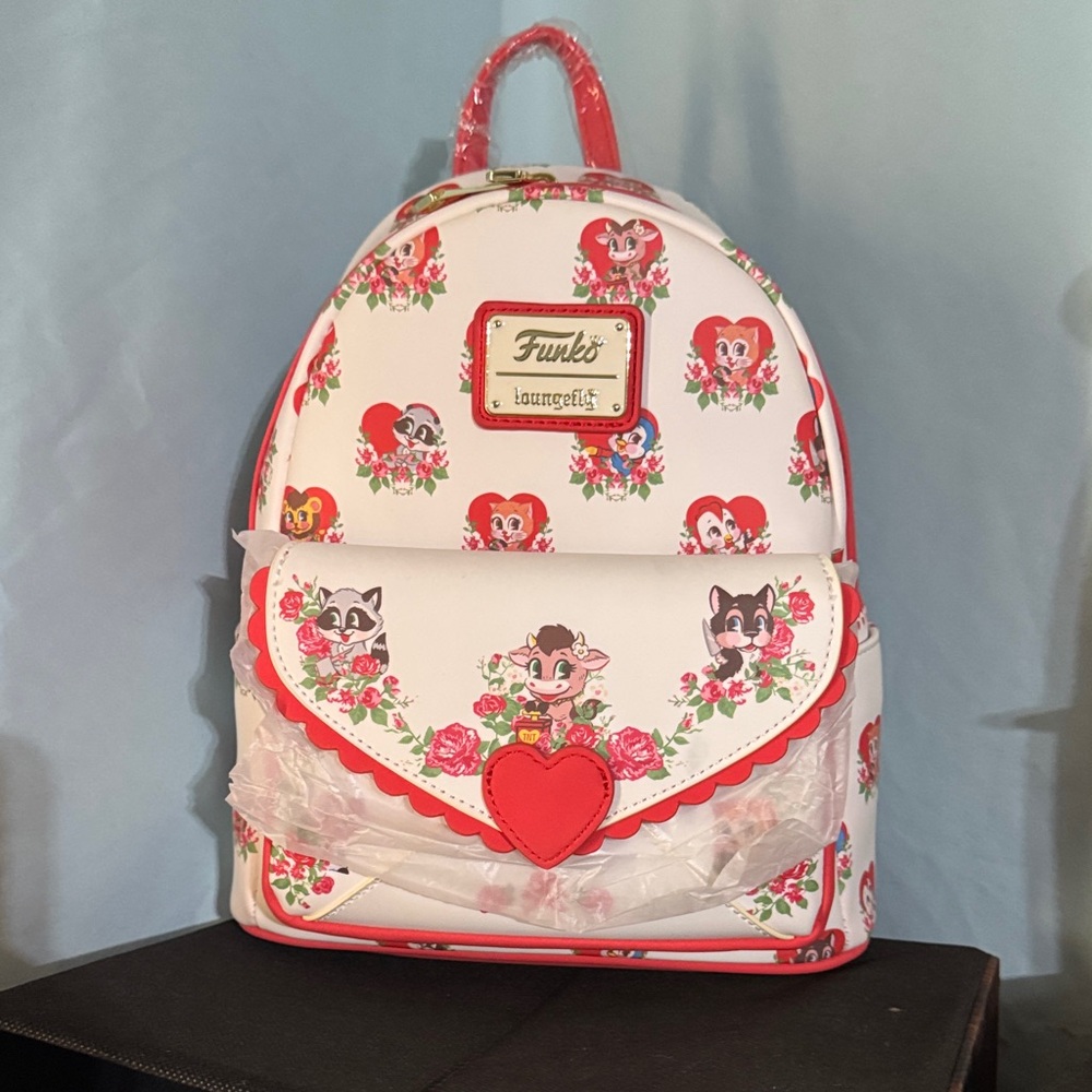 Loungefly White and Red Floral Heart Character Mini Backpack